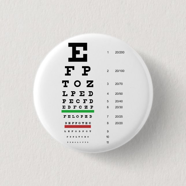 Badge Rond 2,50 Cm Bouton de diagramme d'oeil de Snellen (Devant)