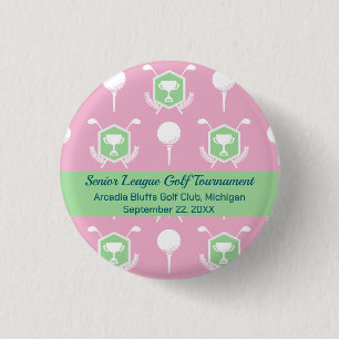 Badge Rond 2,50 Cm Bouton de fête de ligue de golf rose et vert