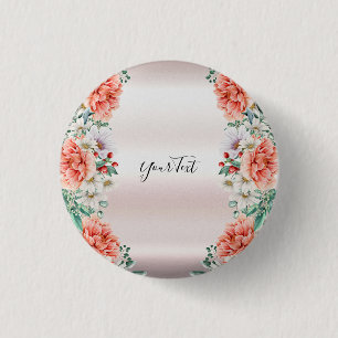 Badge Rond 2,50 Cm Bouton de fleur de pivoine d'aquarelle