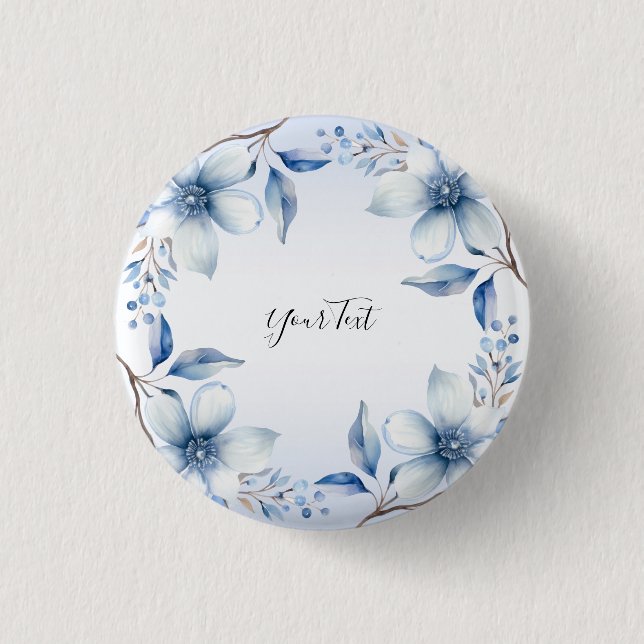Badge Rond 2,50 Cm Bouton de fleurs bleues botaniques (Devant)