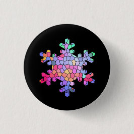 Badge Rond 2,50 Cm Bouton de flocon de neige en verre tendu sur noir