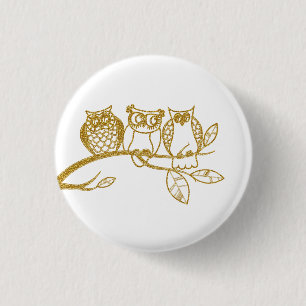 Badge Rond 2,50 Cm Bouton de la Parties scintillant d'or de trois cho