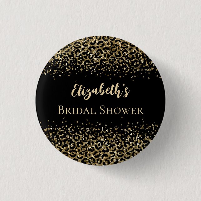 Badge Rond 2,50 Cm Bouton de Mariage à Paillettes Imprimé Léopard Or  (Devant)