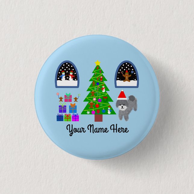 Badge Rond 2,50 Cm Bouton de Noël #4 pour caniche gris (Devant)