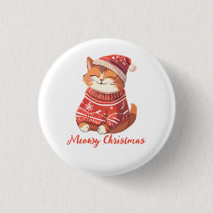 Badge Rond 2,50 Cm Bouton de Noël Meowy - Conception de chat Festive