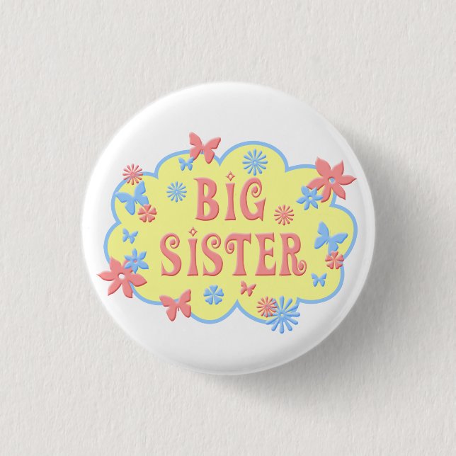 Badge Rond 2,50 Cm Bouton de papillon de fleur de grande soeur (Devant)
