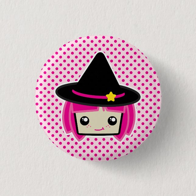 Badge Rond 2,50 Cm Bouton de sorcière Kawaii Pink Haired (Devant)