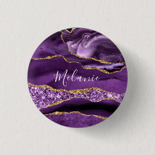 Badge Rond 2,50 Cm Bouton de votre nom Agate Purple Gold Sparkle Marb