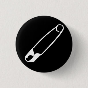 Badge Rond 2,50 Cm Bouton d'épingle de sécurité - blanc sur noir