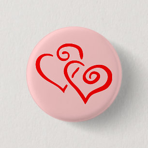 Badge Rond 2,50 Cm Bouton Deux Coeurs