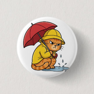 Badge Rond 2,50 Cm Bouton d'humeur de chat pluvieux
