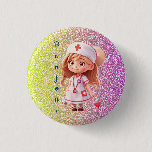 Badge Rond 2,50 Cm Bouton d'insigne Bonjour à l'infirmière