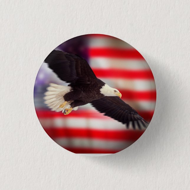 Badge Rond 2,50 Cm Bouton drapeau américain et aigle (Devant)