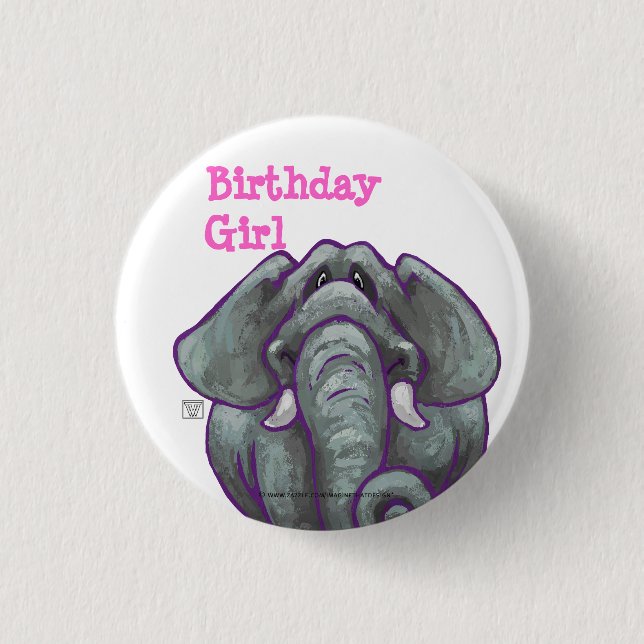 Badge Rond 2,50 Cm Bouton Eléphant Anniversaire Fille (Devant)
