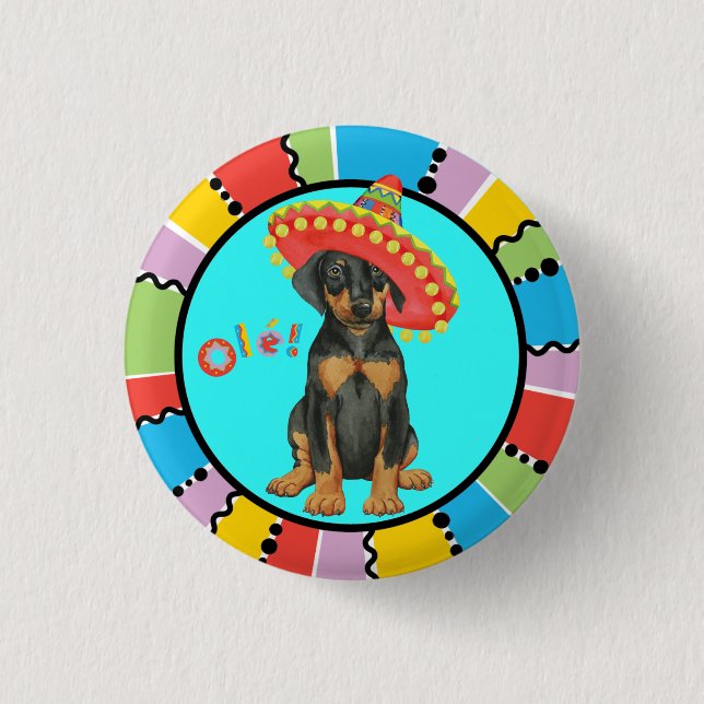 Badge Rond 2,50 Cm Bouton Fiesta Doberman Pinscher (Devant)