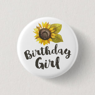 Badge Rond 2,50 Cm Bouton Fille d'anniversaire de tournesol