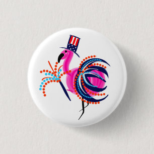 Badge Rond 2,50 Cm Bouton Flamant rose du 4 juillet