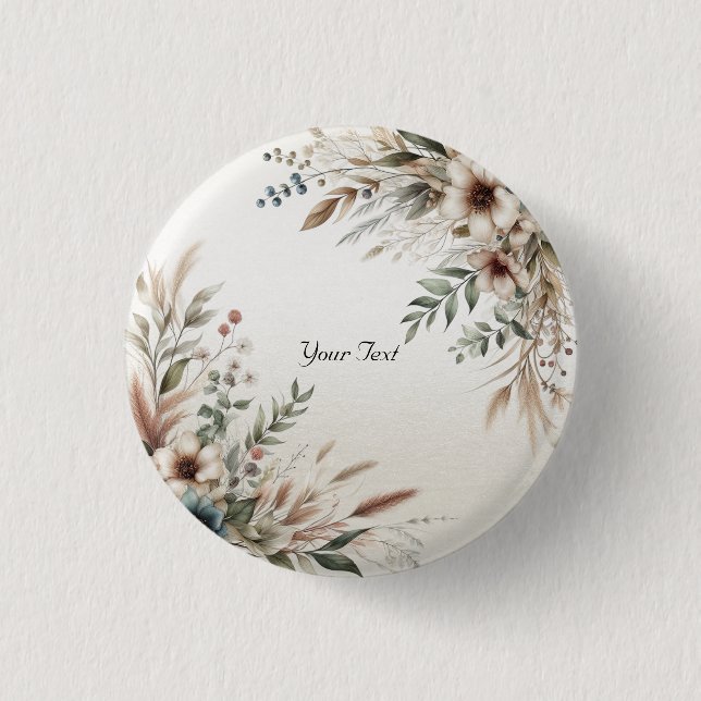 Badge Rond 2,50 Cm Bouton Fleurs Bleu Ivoire Aquarelle (Devant)