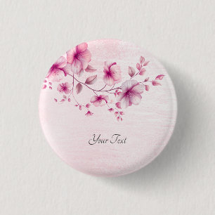 Badge Rond 2,50 Cm Bouton Fleurs Roses Aquarelle