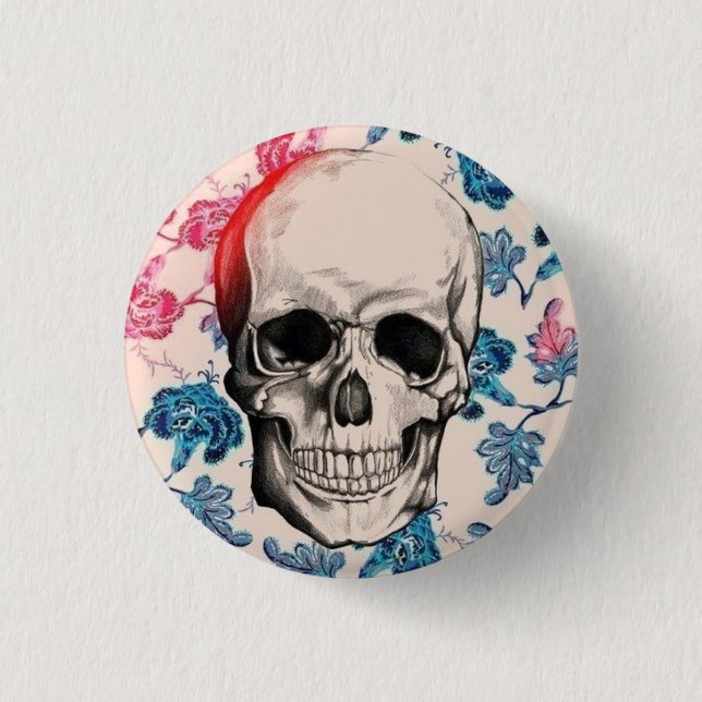 Badge Rond 2,50 Cm Bouton floral de crâne (Devant)
