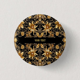 Badge Rond 2,50 Cm Bouton Floral d'or