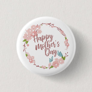 Badge Rond 2,50 Cm Bouton floral heureux élégant de Pin du jour de
