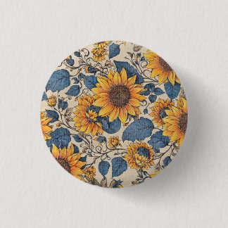 Badge Rond 2,50 Cm Bouton floral rustique Cottagecore tournesol