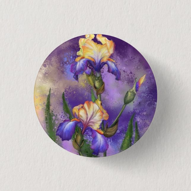 Badge Rond 2,50 Cm Bouton Iris Fleurs Irises - Peinture (Devant)