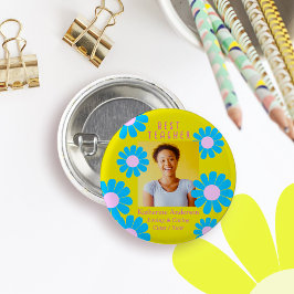 Badge Rond 2,50 Cm Bouton Jaune Daisy Best Teacher Photo