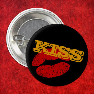 Badge Rond 2,50 Cm Bouton JE T'EMBASSE, Lèvres Rouges - Amour / Fête