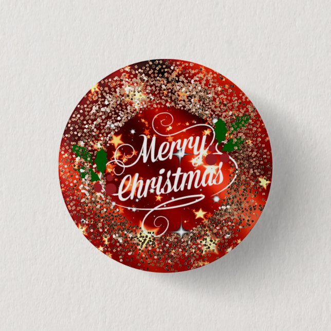 Badge Rond 2,50 Cm Bouton Joyeux Noël, étincelant et parties scintill (Devant)