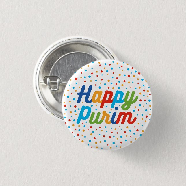 Badge Rond 2,50 Cm Bouton Joyeux Purim (Devant & derrière)