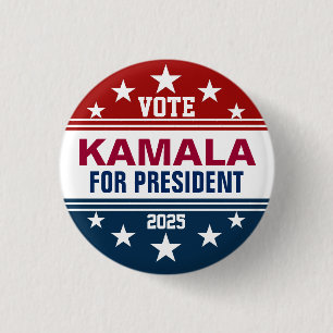 Badge Rond 2,50 Cm Bouton Kamala Harris Rouge, Bleu Blanc