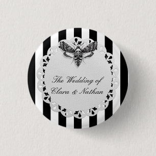 Badge Rond 2,50 Cm Bouton Mariage de crâne gothique - noir et blanc