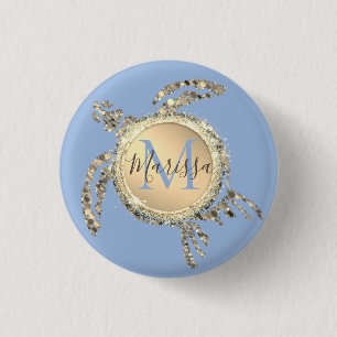 Badge Rond 2,50 Cm Bouton Monogramme de tortue dorée