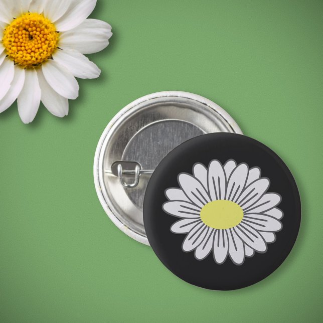 Badge Rond 2,50 Cm Bouton noir Fleur marguerite (Daisy Flower Black Button)