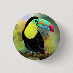 Badge Rond 2,50 Cm Bouton Oiseau Toco Toucan Exotic Tropical