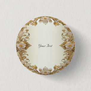 Badge Rond 2,50 Cm Bouton or décoratif Fleurs blanches