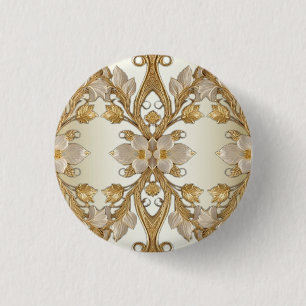 Badge Rond 2,50 Cm Bouton or décoratif Fleurs blanches