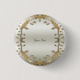 Badge Rond 2,50 Cm Bouton Orné Doré