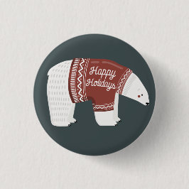 Badge Rond 2,50 Cm Bouton Ours polaire Joyeux Vacances