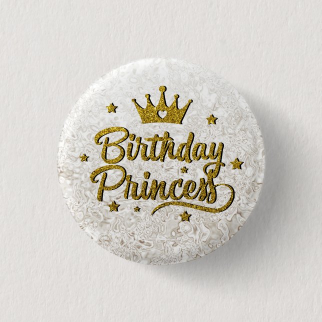 Badge Rond 2,50 Cm Bouton Parties scintillant or "Anniversaire Prince (Devant)