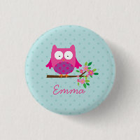 Bouton personnalisé Chouette rose