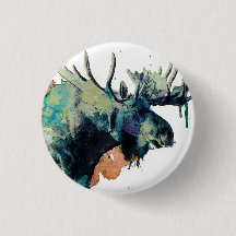Bouton pour aquarelle d'orignaux