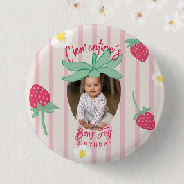 Badge Rond 2,50 Cm Bouton Premier Anniversaire Fraise avec Photo