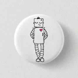 Badge Rond 2,50 Cm Bouton Robot Coeur Rose