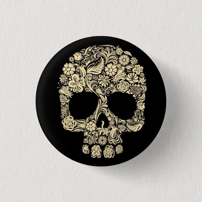 Badge Rond 2,50 Cm Bouton rond de crâne de fleur (Devant)