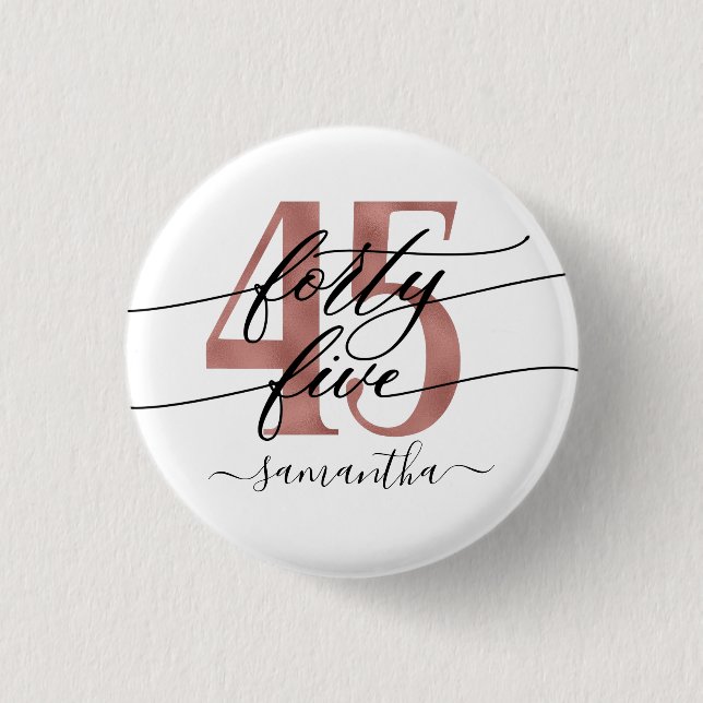 Badge Rond 2,50 Cm Bouton Rose Gold 45th Birthday (Devant)