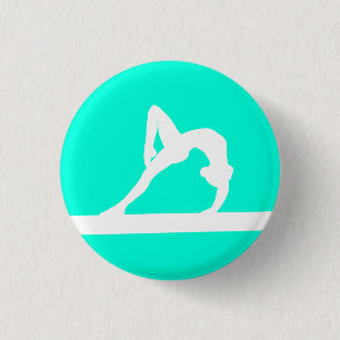 Badge Rond 2,50 Cm Bouton Silhouette Gymnaste Turquoise