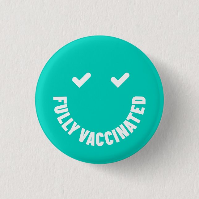 Badge Rond 2,50 Cm Bouton souriant entièrement vacciné (Devant)